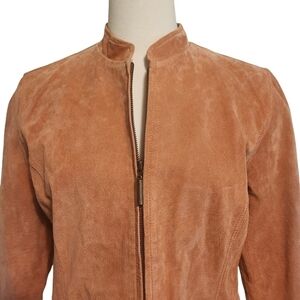 CHICO'S BLUSH PINK 100%  SUEDE FULL ZIP UP TRENDY  JACKET SIZE 1 SMALL